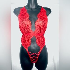 NWT Victoria Secret Red Teddy Lace Lingerie Bodysuit Size L Large